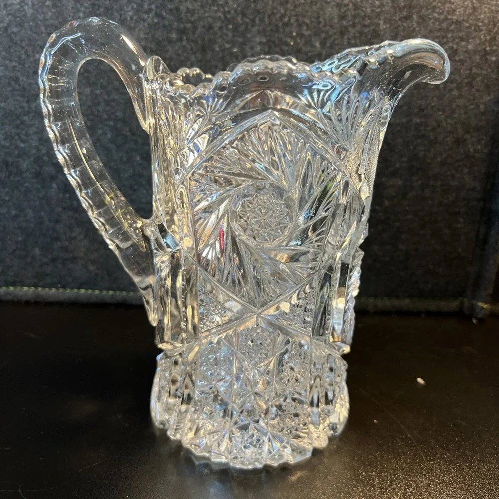 Vintage EAPG 1913 US Glass Art Cut Line Whirling Star Pitcher 7.75